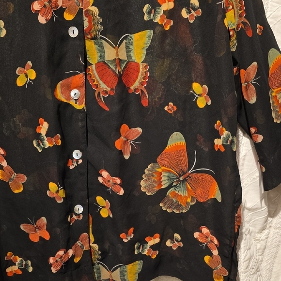 MORGAN COLE Black and Orange 3/4 Sleeve Silk Blouse - Picture 5 of 12